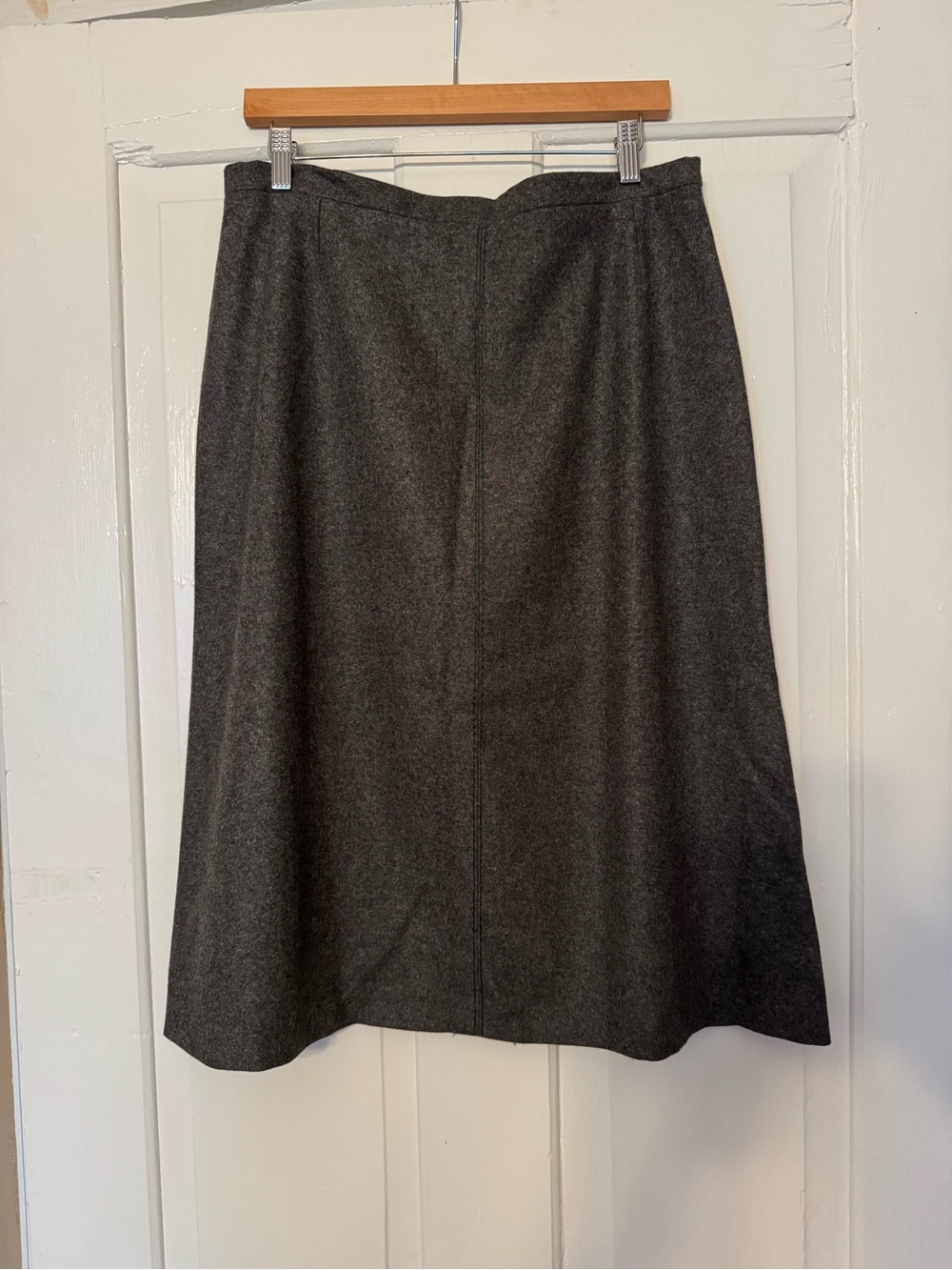 Vintage Charcoal A-Line Wool Skirt with Green Lining and Green Accent Stripe
